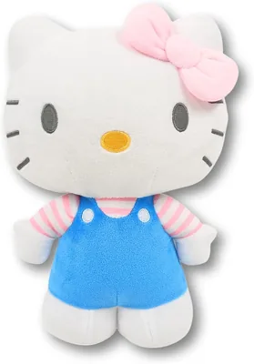 HELLO KITTY Plush Toy, 30cm Blue Dress with Pink Stripes