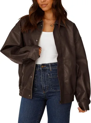 PRETTYGARDEN Faux Leather Motorcycle Jacket