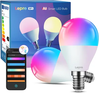Lepro BP1 AI Smart Bulb E14 P45, RGBWW Colour Changing, 4.9W 470LM, 2 Pcs | Dimmable via App/Voice, 