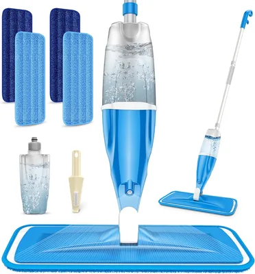 EXEGO Mikrofibre Mopp Bodenreinigungssprühmop Dämpfen/Trocknen Küchenmopp mit 4 Wiederverwendbaren Tüchern und 440 ml Refill - 51% Rabatt