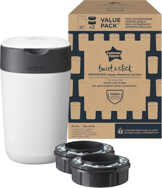 Tommee Tippee Twist and Click Nappy Feeder, Exclusive Pack of 2 Refills, Guaranteed Odour & Germ Pro