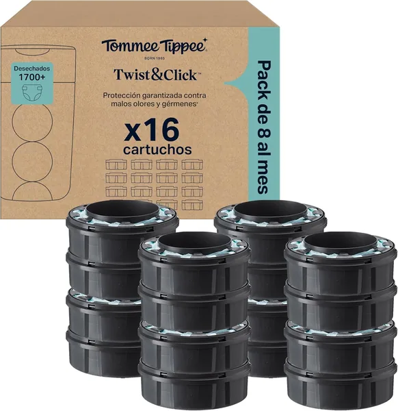 Tommee Tippee Twist & Click Refill Cartridges - Exclusive Pack of 16 10.5m Cartridges for Quick Refills