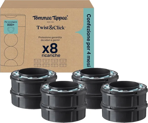 Tommee Tippee Genuine Twist & Click Advanced Nappy Feeder Refill Pack of 8 x 10.5m