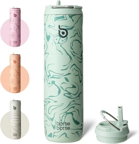 BOTTLE BOTTLE Isolierflasche aus Edelstahl 750 ml mit Strohhalm, Deckel und Griff - Leckdicht, BPA-frei