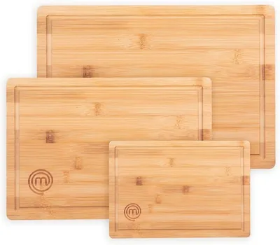 MasterChef Chopping Bordset, Bambus 3-delar, Groß, Medium och Klein, Naturbambus med Saftg