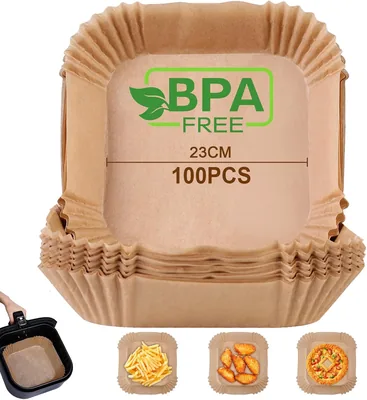 AiQInu Carta da Forno per Aria Calda, 100 Pezzi 23 cm Quadrata, Carta Non-Stick BPA Libera di Qualità Alimentare per Aria Calda