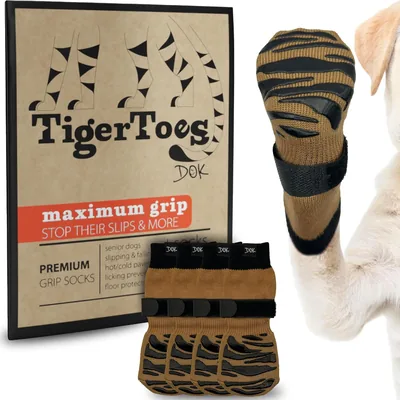 DOK TigerToes Dog Socks - Non-Slip Grip for Hardwood