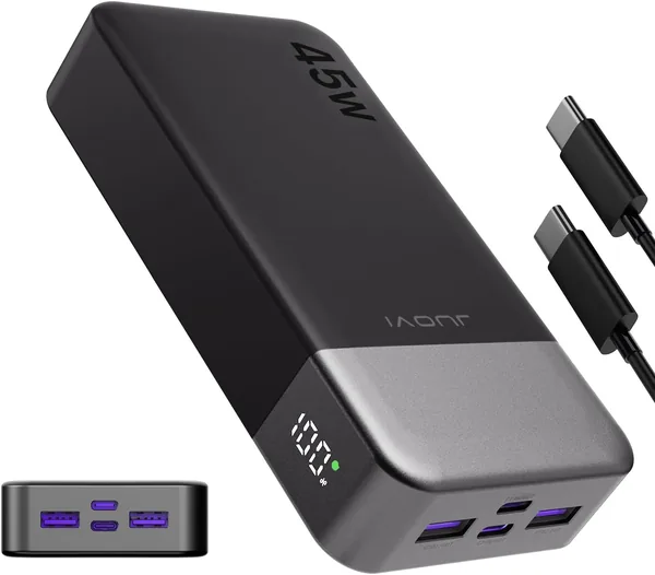 JUOVI Power Bank 20000 mAh, Caricabatterie Portatile 45 W con 4 Porte, Sconto del 12% - Offerta Imperdibile!