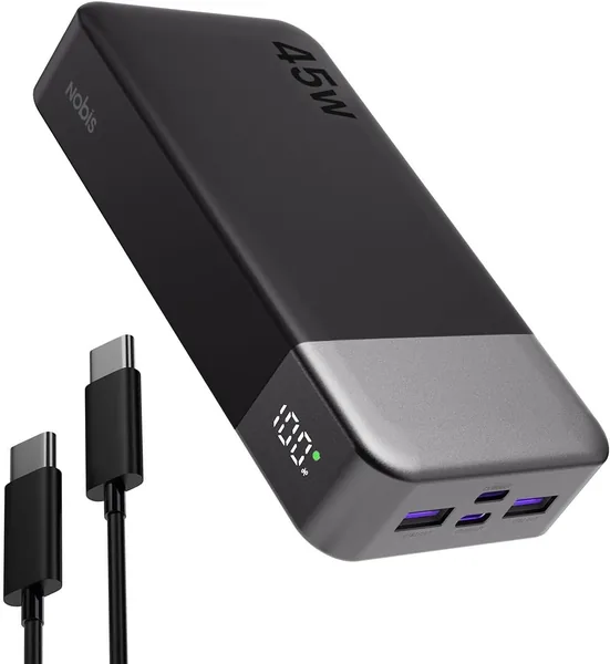 NOBIS Power Bank 20000 mAh Powerbank 45 W Fast Charging Portable Charger USB C In & Out, 4 Ports Portable Charger with LED Digital Display, Compatible with Phone 17 S25 (Black)