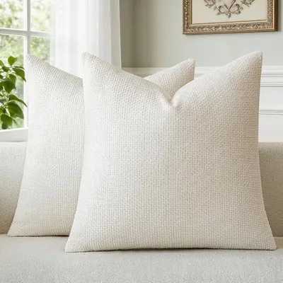 Off White Chenille Cushion Covers 50 x 50 CM Pack of 2