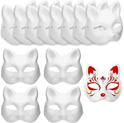 Zrfgbxim 12 Stück Katzenmasken, Therian-Maske, Fuchsmaske, Weiße DIY-Malmasken, DIY-Papiermasken, Leere Katzenmasken für Halloween - Best Deal