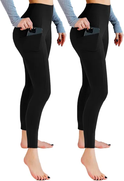 Leafigure 2 Pairs of Women's High-Waist Sports Leggings with Pockets