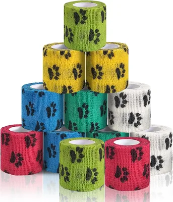 Vet Wrap for Dogs - 12 Pcs, 2x5 Yards Pet PreWrap Bandages, Bulk Self-Adhesive Paw Protector