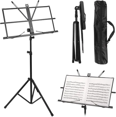 Support de musique pliable 2 en 1 - Stable et ajustable avec sac de transport imperméable