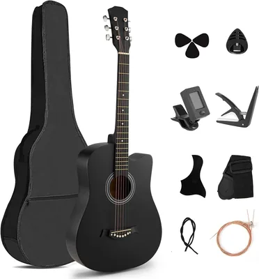 MTQ Guitarra Acústica 38 Pulgadas con Accesorios, Negro
