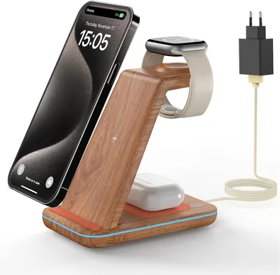 Chargeur sans fil GEEKERA 3 en 1, chargeur par induction pour iPhone Air/17/16/15/14/13/12/11/Pro Max, chargeur Apple