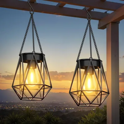 RECHOO Garten-Solarleuchten für Außenaufhängung, Packung mit 2 Metall-Solarlaternen für Outdoor mit LED-Birne, IP65 wasserdicht