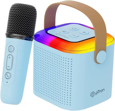 pTron Fusion Tunes 10W Mini Bluetooth स्पीकर, वायरलेस कैरिबेल माइक, 8 घंटे प्लेटाइम, रंगीन आरजीबी लाइट्स - 78% ऑफ
