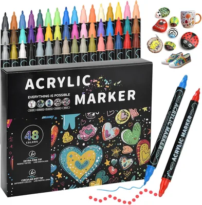 48 Colores Plumón Acrílico Doble Punta, POVOLE Marcadores de Arte, Punta Fino & Punto, Resistente al Agua, No Se Desvanece, Rojo - 12% Off
