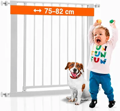 Barrera de seguridad para niños y perros - Valla/Puerta de pasillo 75-82 cm | Montaje sin perforar - Prueba infantil y canina automática c