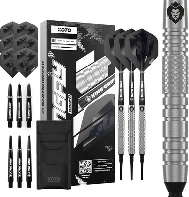 KOTO - Kingfly V2 Soft Tip Darts 18 g, srebro, 45 mm x 6,35 mm, zestaw z 3 beczkami i 2 zestawami - 99% taniej!