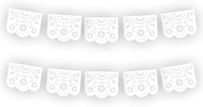 Papel picado | Guirnaldas | Enramado artesanal | 5 tiras de 5 metros | Destellos blancos | Deco mexicano