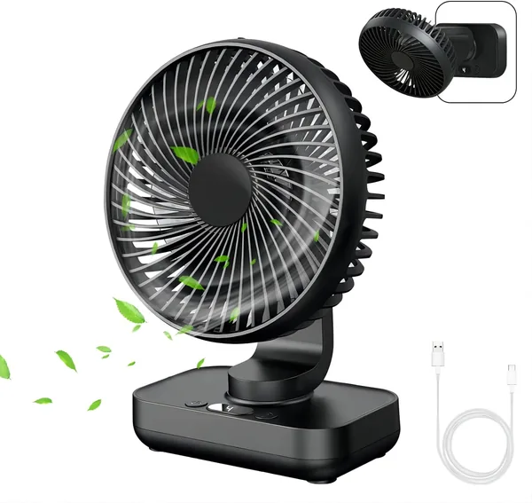 Mertturm Réchargeable Ventilateur de Bureau 4000mAh, Silence Mini Ventilateur de Table Oscillant Automatiquement, 4 Vitesses pour le Bureau, H