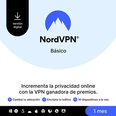 NordVPN Básico: Acceso VPN Ilimitado para 10 Dispositivos - 1 Mes - Software Premium
