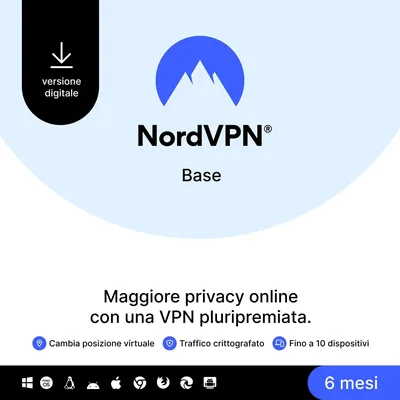 NordVPN Base: 10 Dispositivi, 6 Mesi, Software VPN Premium - Codice Digitale, 27% di Sconto