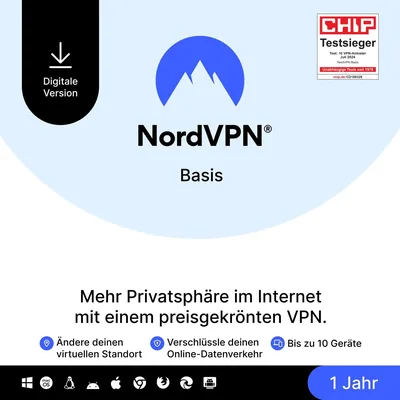 NordVPN Basis: 10 Geräte, 1 Jahr, Premium-VPN, Digitaler Code - 57% Off