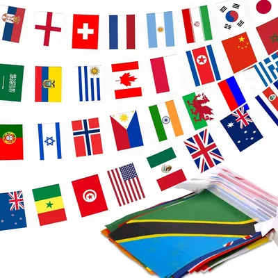 Internationella flagg bunting - 50 länder, 43 yardar, banner för trädgårdsbar utomhus festdekor