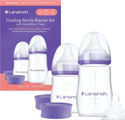 Lansinoh Baby Bottle Set - Anti Colic, 2 Bottles + 3 Teats
