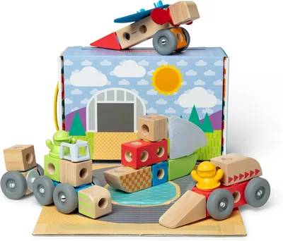 Melissa & Doug Blockables Voertuigen Set met Draagbare Opslagdoos - 71% Korting