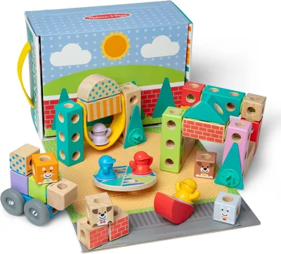 Melissa & Doug Wooden Blockables Town Play Set 73-Piece