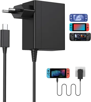 Oplaadstation voor Nintendo Switch, 39W Voedingsadapter Console Switch OLED/Lite/Dock/Controller, PD Oplader voor Switch Ondersteunt TV-modus
