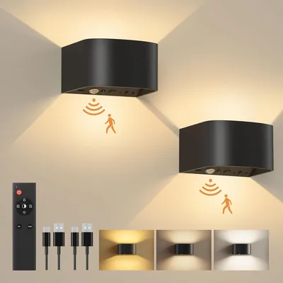 FULEN Akku Wandlampe Innen mit Bewegungssensor, Fernbedienung, 3 Farben, Wandlicht, Auf- und Abwärtsbeleuchtung