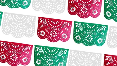 Decoración de Papel Picado Plástico Destello Floral Tricolor - Decoración Fiesta Mexicana - 10 Tiras de 5 mts