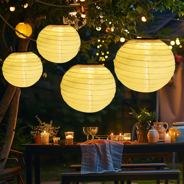Liuyife Pack of 4 20 cm Outdoor Solar Lanterns, Waterproof Warm White Hanging Solar Garden Lanterns, Solar LED Lantern for Garden, Yard, Balconies and Party Decoration