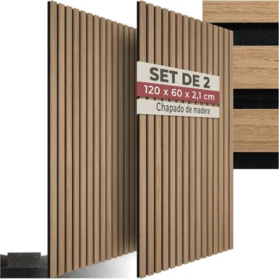 Paneles de Pared Decorativos tectake® MDF, Veneno de Madera Real, Acústica Excelente, Tela de Madera y Felpudo, Aislamiento Acústico - 60 x 1