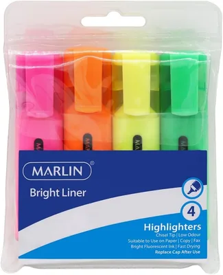 Marlin 4-Piece Highlighter Set - Assorted Colors, Best Deal