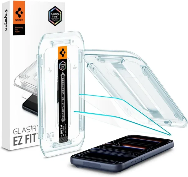 Spigen Glas.tR EZ Fit Bescherming voor Scherm, Compatibel met iPhone 17 Pro/17 en 16 Pro, Pak van 2 met Installatietempel - 25% Korting