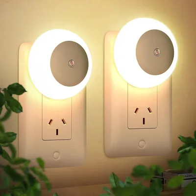Yakiter 2 Pack Plug in Night Lights Dusk to Dawn Sensor Warm White LED