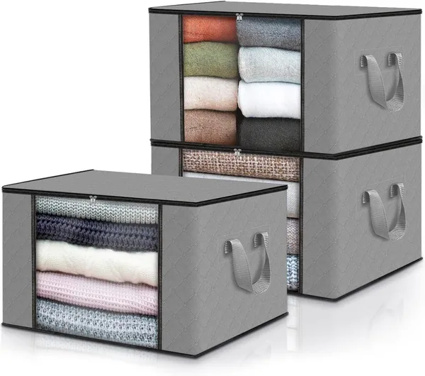 edihome Clothes Storage Boxes Pack of 3 Light Grey