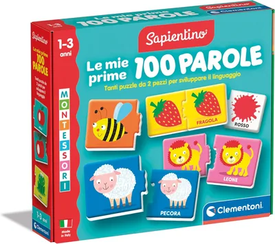 Clementoni - Sapientino Montessori Le Mie Prime 100 Parole, Gioco Educativo per Bambini da 1 a 3 Anni con 54 Puzzle Interattivi