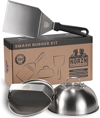 Norzn Brothers® Smash Burger Set - Inkluder Smash Iron, Grill Shovel, Cheese Cup, Frying Press, Meat Press - 304 Stål - Best Deal