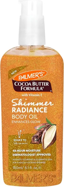 Palmer's Cocoa Butter Formula Shimmer Body Oil with Vitamin E, 5.1 Fl Oz, Radiance Body Oil for Glowing Skin, Enhances Dark Tones & Tans, Hydrating