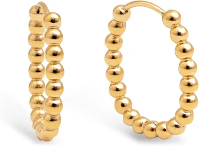 SINGULARU - Pendientes Dana Dots - Acero con Acabado Dorado de 18K - Pendientes de Aro Oval con Cuentas de Congo