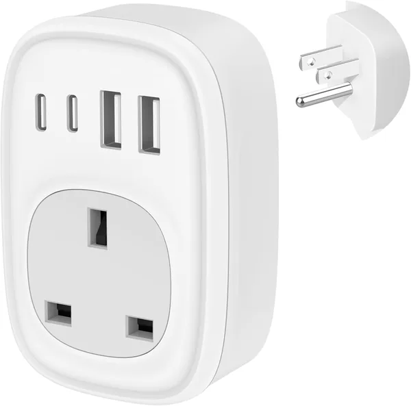 UK to US Plug Adaptor - UK to US Plug Adapter 40W USA Travel Adapter for American Canada Thailand Mexico Colombia 4 in 1 USBC Fast Charger with USB C Port for Phone Pad (Type B) Tu