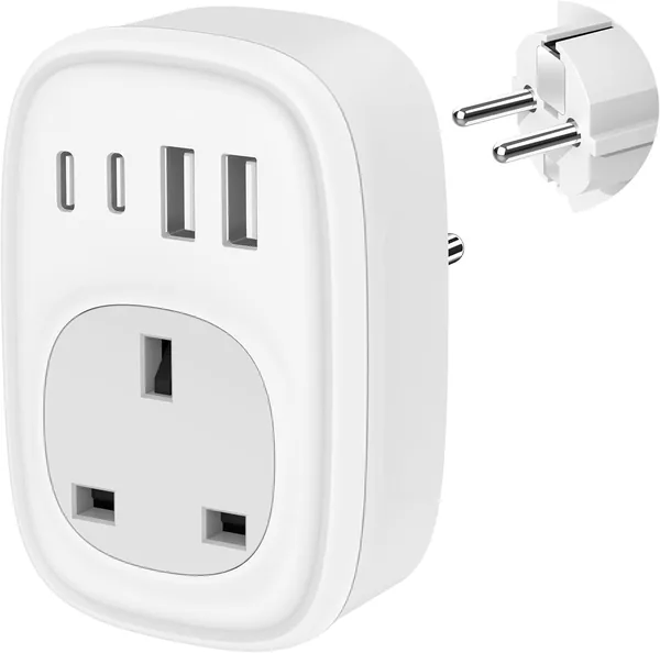 UK to European Plug Adapter - UK to EU Euro Europe Schuko 40W USB C Fast Travel Plug Adaptor Grounded USBC Type C Charger for Spain Turkey France Germany Iceland Poland Greece Russ