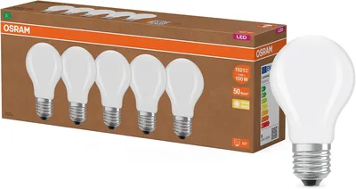 Osram LED-Leuchtmittel mit hoher Effizienz, Energieeffizienzklasse A, 5er-Pack, Ersatz für 100-Watt-Birnen, Warmweiß (2700 K), E27